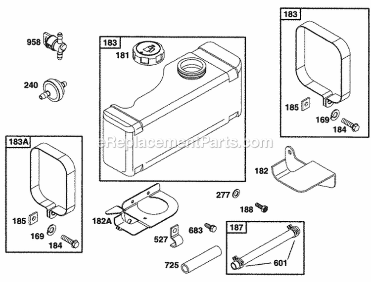 Fuel Tank Grp Diagram and Parts List for 28C702-0015-01  Briggs and Stratton Engine